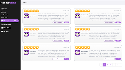 Players interacting on MonkeyStake through reviews and shared content.