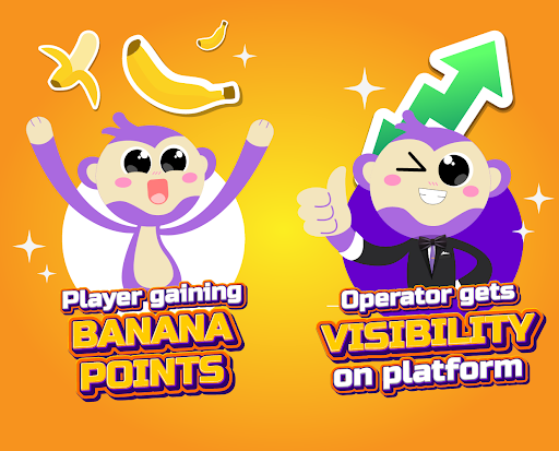 Players and operators shaking hands with MonkeyStake community logo above.