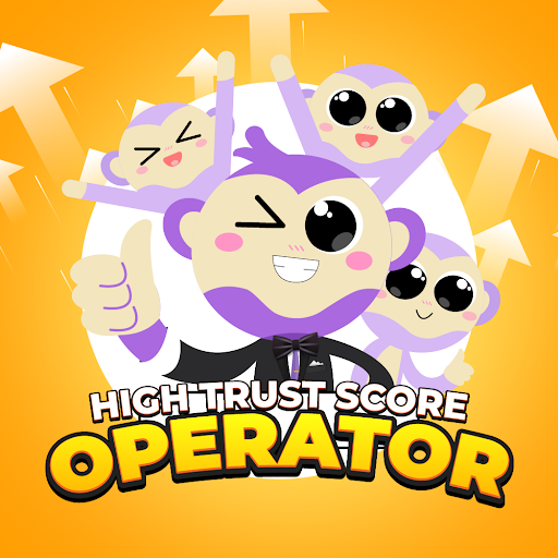 High Trust Score Operator with happy monkey mascots and thumbs up.